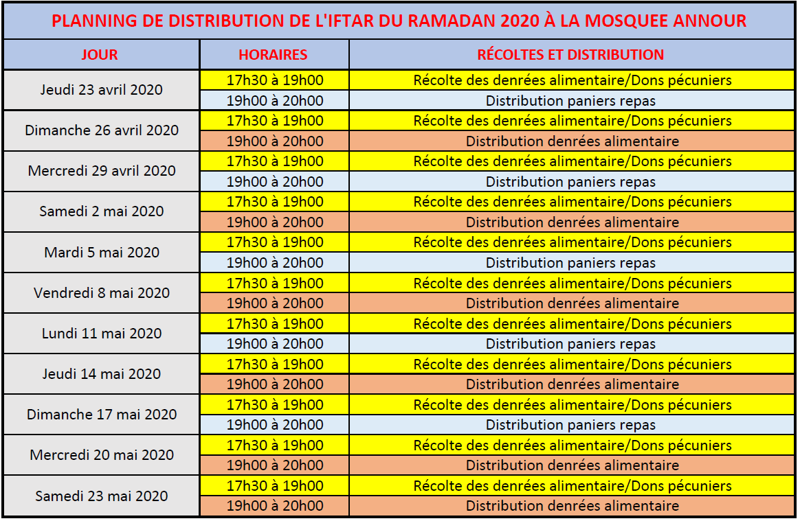 Calendrier Ramadan 2023 - 1444 Pour L'iftar, Le Jeûne Et L'heure